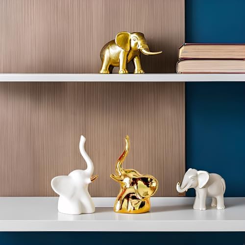 Home Decor Elephant Statues 1 Pair Gold and White