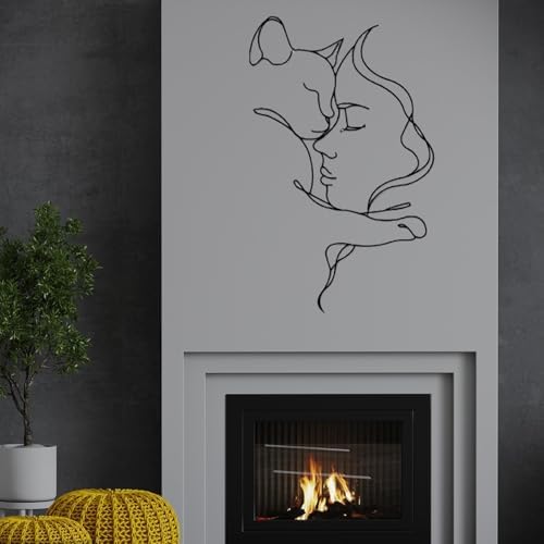 Minimalist Cat and Girl Wall Art Decor