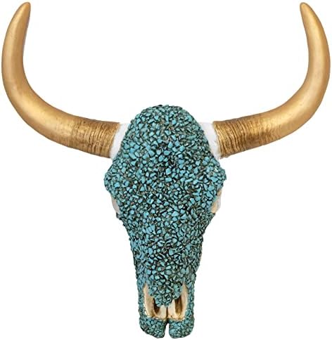 Southwestern Turquoise Pebble Longhorn Bull Cow Skull Wall Dcor