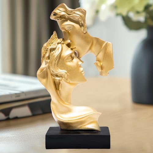 Hodao Golden Couple Kissing Sculpture - Modern Minimalist Art Statue