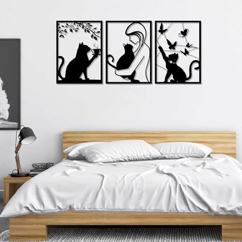 Minimalist Metal Cat Wall Decor Set of 3