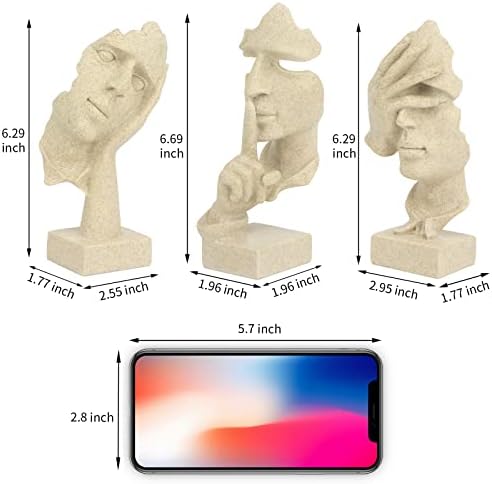 3 Pcs Thinker Statue Abstract Art Resin Decor