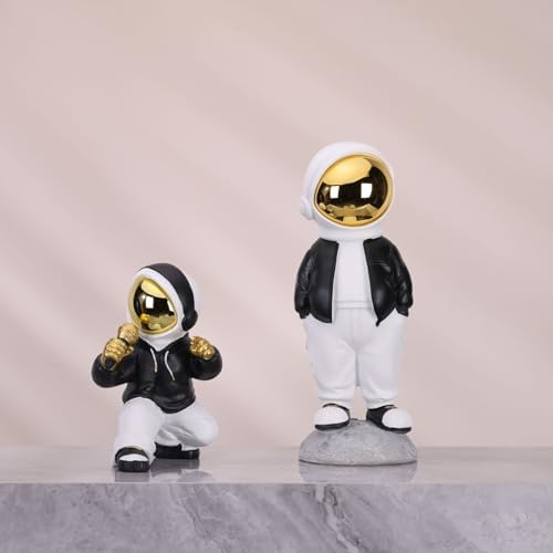 Hip-Hop Astronaut Figurine Black Gold Statue