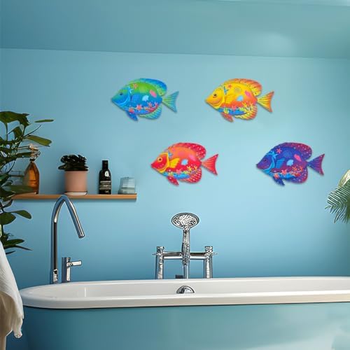 Oraytteo 4pc Metal Sea Fish Wall Decor Set
