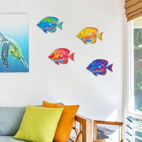 Oraytteo 4pc Metal Sea Fish Wall Decor Set