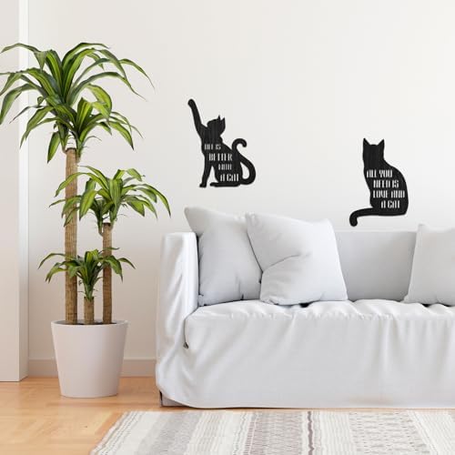 PLIGREAT 2 Pcs Cat Shape Wood Wall Art Decor