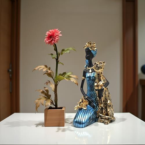 African Tribal Statue 96 Inch Lady Leopard Sculpture