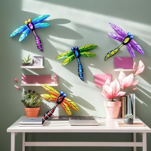 GENHAOTHREE 8 Pack Metal Dragonfly Wall Decor