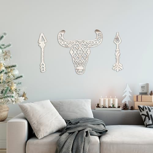 Blulu 3 Pcs Western Cow Skull Wall Decor with Arrows