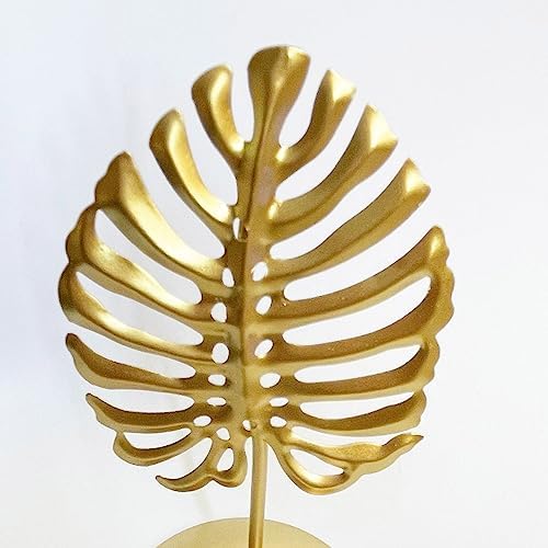 Golden Monstera Sculpture for Living Room Table Decor