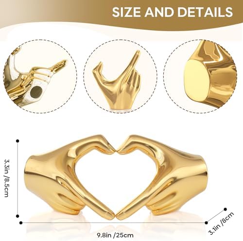 Gold Heart Hands Sculpture Love Finger Statue Home Decor Accent