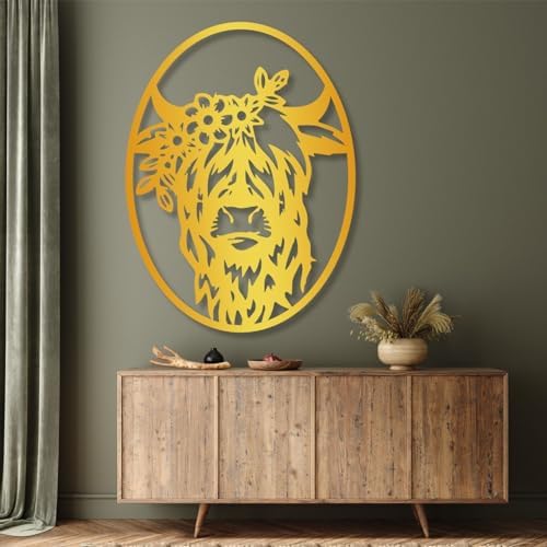 Rustic Highland Cow Wall Art Black 24x18 Metal Decor