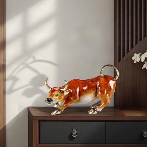 Wall Street Charging Bull Sculpture - Brass with Amber Finish and Gold Accents