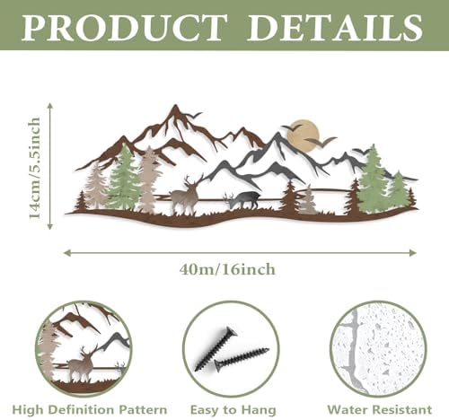 Pinetree Art Metal Mountain Range Wall Art - Rustic Farmhouse Decor