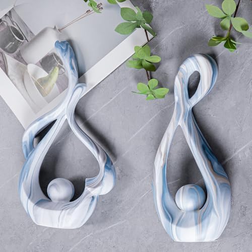 Blue Ceramic Sculptures Home Decor 2pcs Modern Minimalist