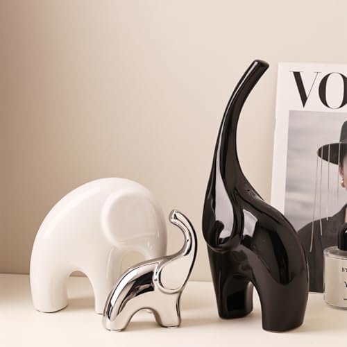 Set of 3 Modern Ceramic Elephant Statues