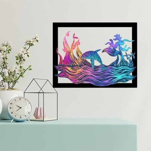 SMAN Dolphin Ocean Wave Wall Art 11x85 Inches Black Frame