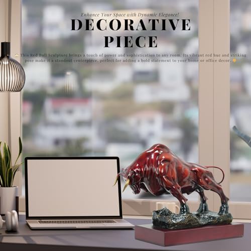 126 Inch Red Bronze Bull Sculpture with Wooden Base