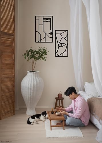 Geometric Abstract Metal Cat Wall Art Set