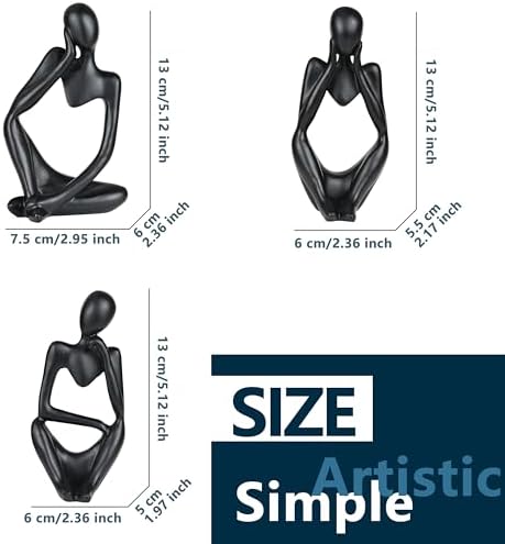BOPART 3Pcs Black Thinker Statues Decor Set