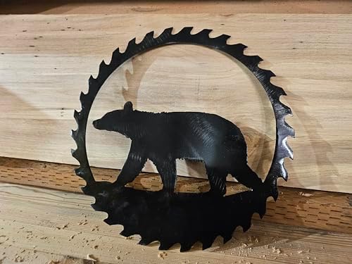 Black Metal Saw Blade Bear Wall Sculpture Rustic Decor