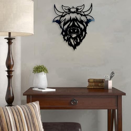 Metal Highland Cow Wall Decor Black