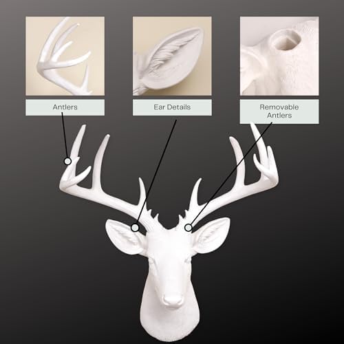 Needzo White Faux Deer Head Sculpted Resin Wall Mount 20x16