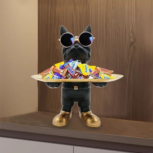Bulldog Tray Statue Key Holder Decor Black
