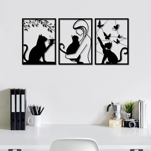 Minimalist Metal Cat Wall Decor Set of 3