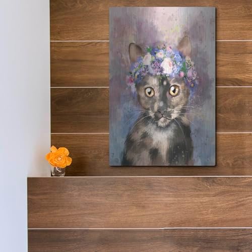 Flower Crown Calico Cat 2 Metal Wall Art 12x16