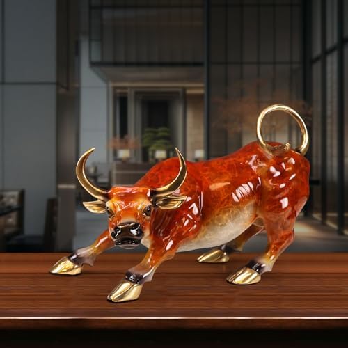 Wall Street Charging Bull Sculpture - Brass with Amber Finish and Gold Accents