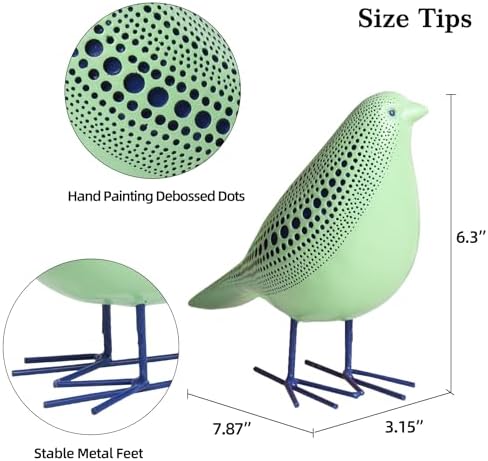Quoowiit Bird Figurine Modern Sculpture with Polka Dots Design Green