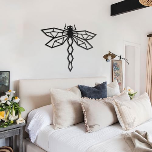 BONPERLA Geometric Dragonfly Wall Art - Modern Black Metal Sculpture