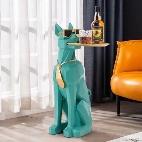 Modern Resin Dog Sculpture Geometric Standing Statue with Tissue Storage Green