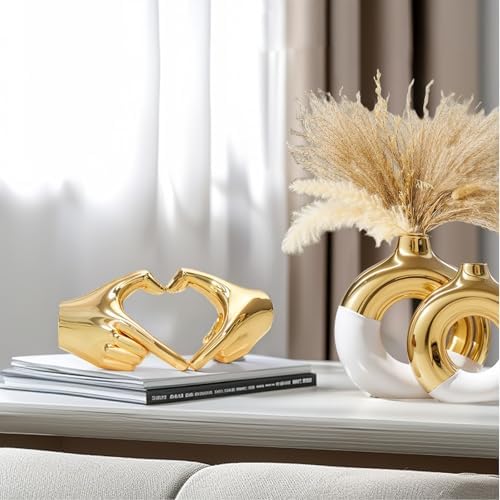 Gold Heart Hands Sculpture Love Finger Statue Home Decor Accent