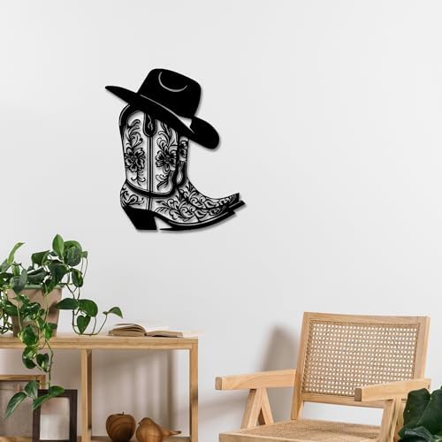 Rajukit Metal Western Cowgirl Boot Wall Decor Black