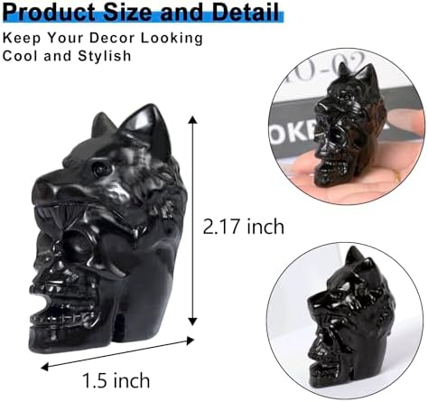 217 Inch Black Obsidian Crystal Skull Wolf Head Statue Decor