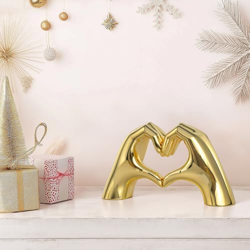 Gold Heart Hands Sculpture for Home Decor