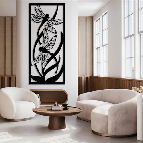 Dragonfly Metal Wall Art Decor Black 19x41