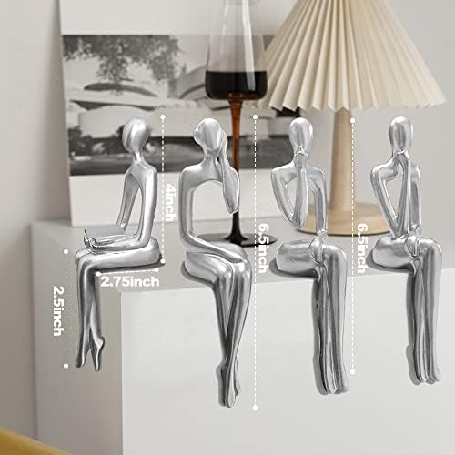 Silver Accent Decor Thinker Statues 4 Piece