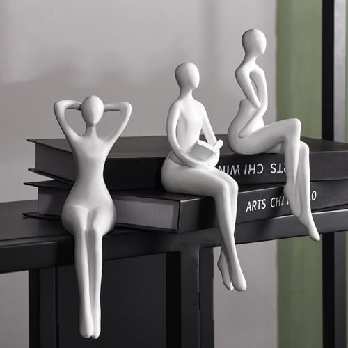 Quoowiit White Thinker Statue 3 Piece Modern Sculpture