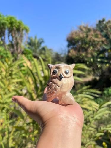 Hand Carved Wooden Owl Statue Boho Decor Accent