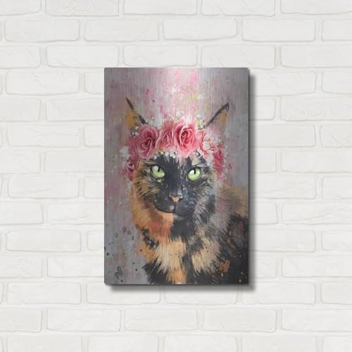 Flower Crown Calico Cat 5 Metal Wall Art