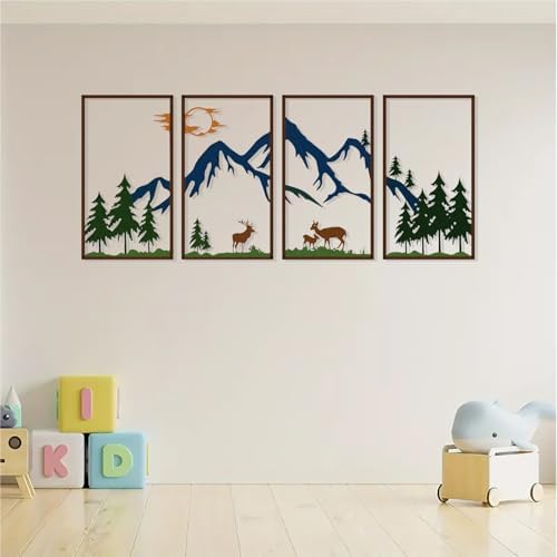 DUOOLN 4 Pcs Mountain Scene Metal Wall Decor