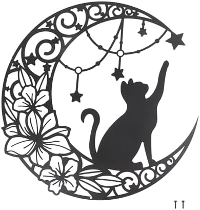 30 cm Black Metal Wall Art Cat Moon Stars Decoration