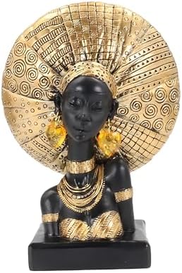 African Lady Bust Statue with Golden Headwrap