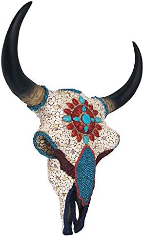 Mystic Plains Warrior Faux Gem Cow Skull Wall Sculpture