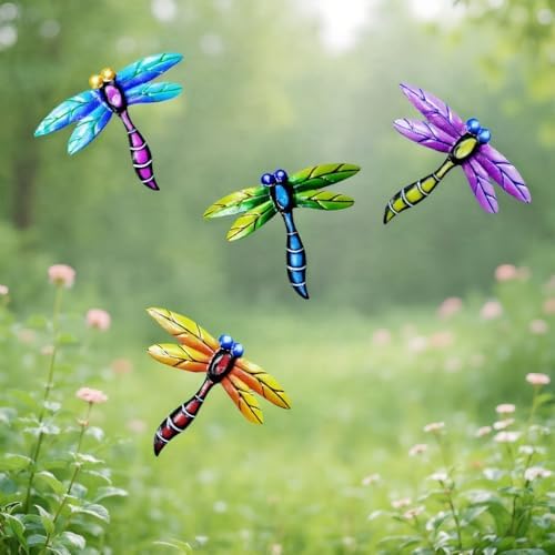 GENHAOTHREE 8 Pack Metal Dragonfly Wall Decor