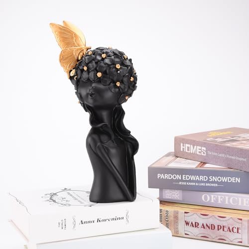 BRABUD Resin Girl Statue with Butterfly Black Sculpture