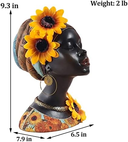 African Art Sunflower Girl Resin Bust Statue